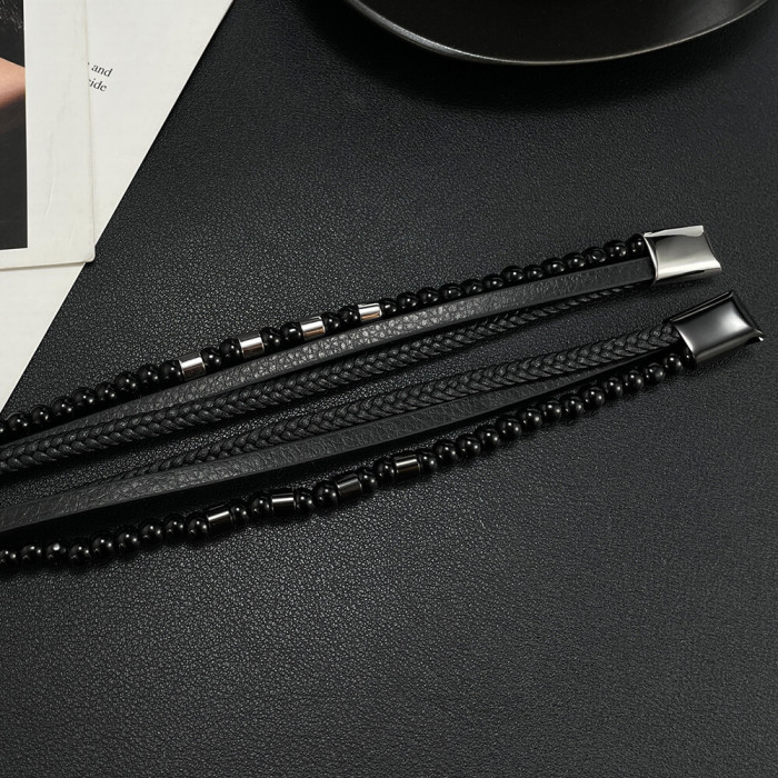 Wholesale Stainless Steel Leather Bracelet