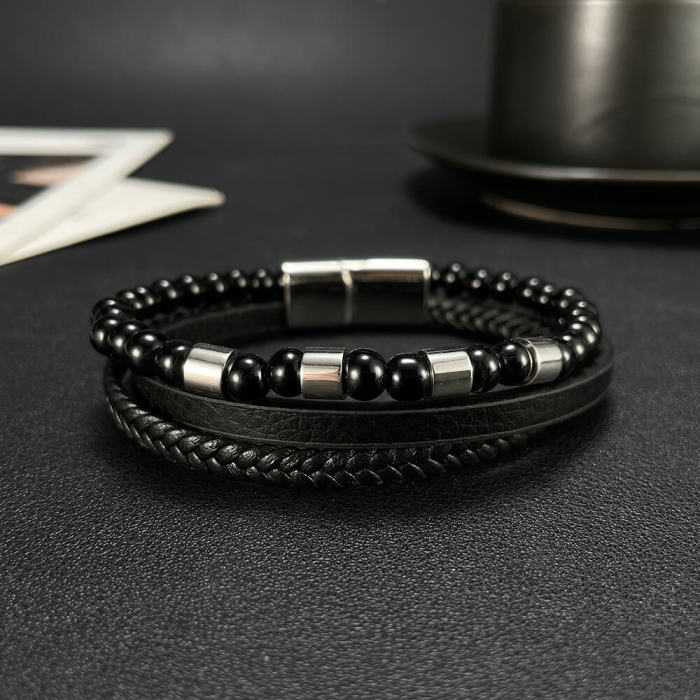 Wholesale Stainless Steel Leather Bracelet