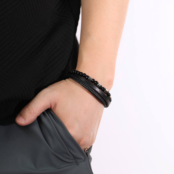 Wholesale Stainless Steel Leather Bracelet