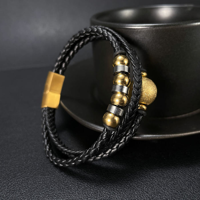 Wholesale Stainless Steel Beaded Leather Bracelet