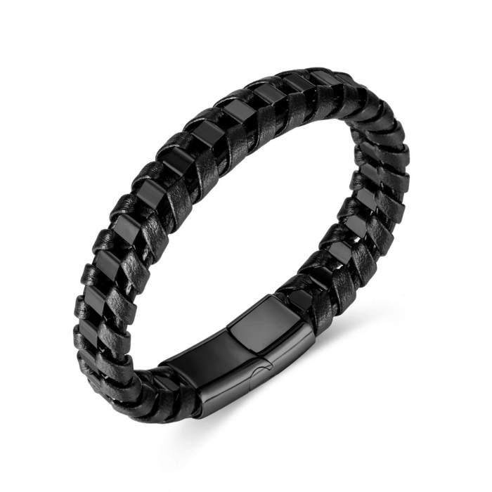 Wholesale Stainless Steel Leather Bracelet