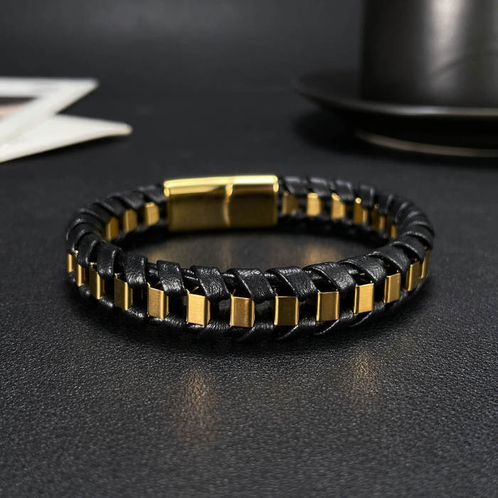 Wholesale Stainless Steel Leather Bracelet
