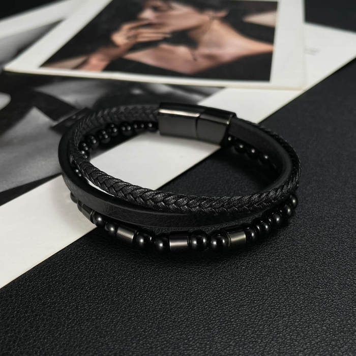 Wholesale Stainless Steel Leather Bracelet