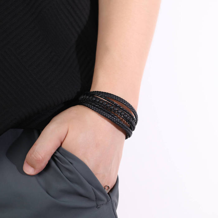 Wholesale Multi-layered Volcanic Stone Leather Bracelet