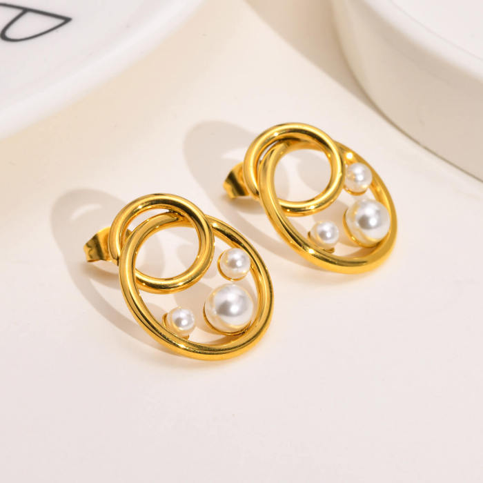 Wholesale Stainless Steel Women's Pearl Earrings
