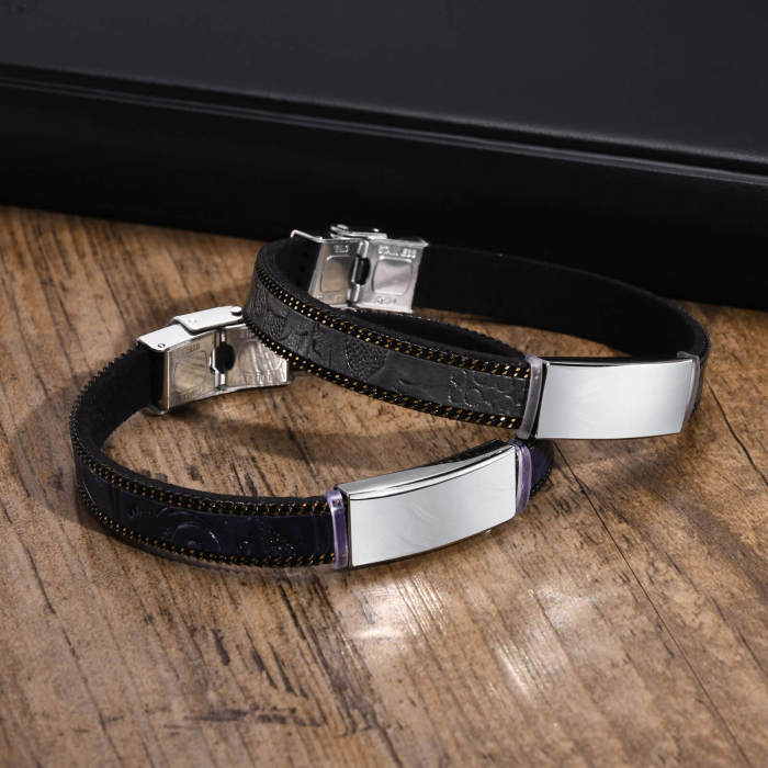 Wholesale Mens Stainless Steel and Leather Bracelet