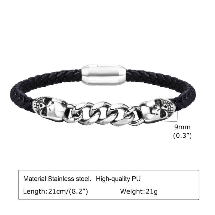 Wholesale Stainless Steel Chain and Leather Bracelet