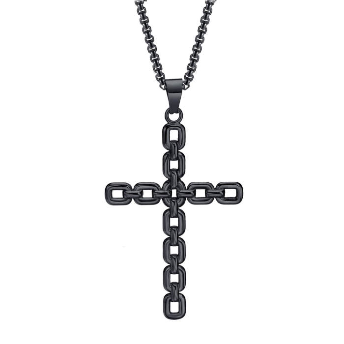 Wholesale Stainless Steel Black Cross Necklace
