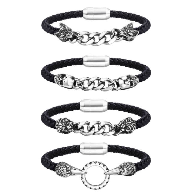 Wholesale Stainless Steel Chain and Leather Bracelet