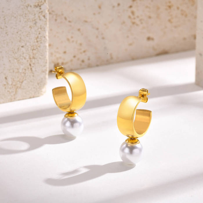 Wholesale Stainless Steel and Pearl Earring