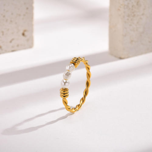 Wholesale Imitation Pearl Twist Steel Ring