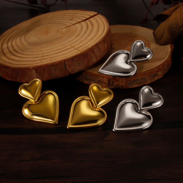 Wholesale Stainless Steel Double Heart Earrings