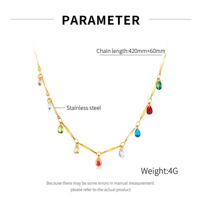 Wholesale Steel Colorful Crystal Stone Chain Necklace