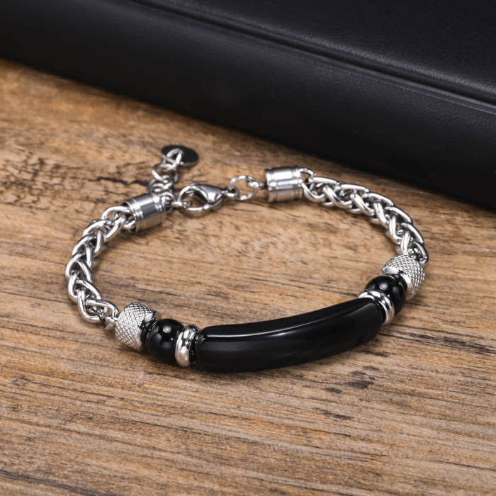 Wholesale Stainless Steel Chain Onyx Bracelet