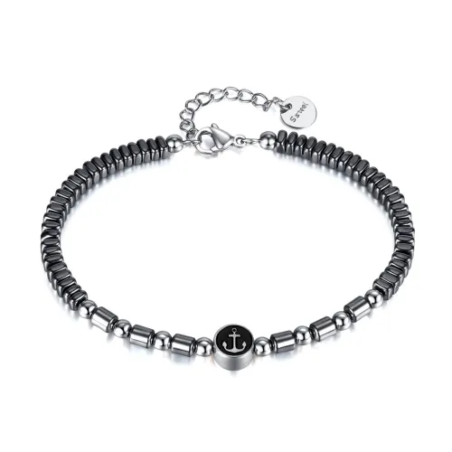 Wholesale Stainless Steel and Black Gallstone Bracelet