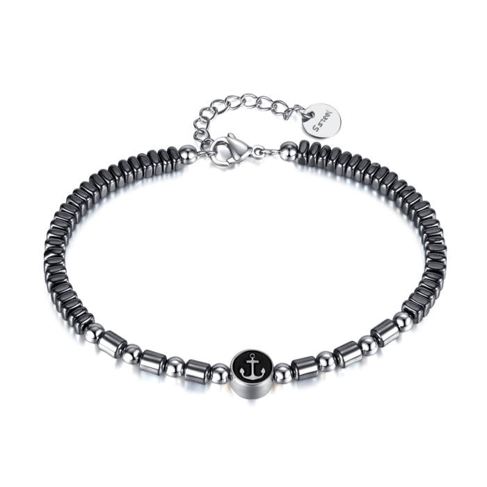 Wholesale Stainless Steel and Black Gallstone Bracelet
