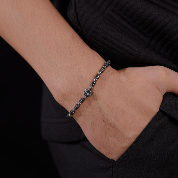 Wholesale Stainless Steel and Black Gallstone Bracelet