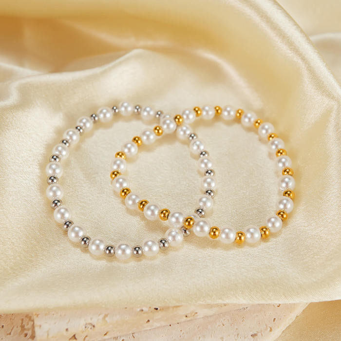 Wholesale Stainless Steel and Pearl Bead Bracelet