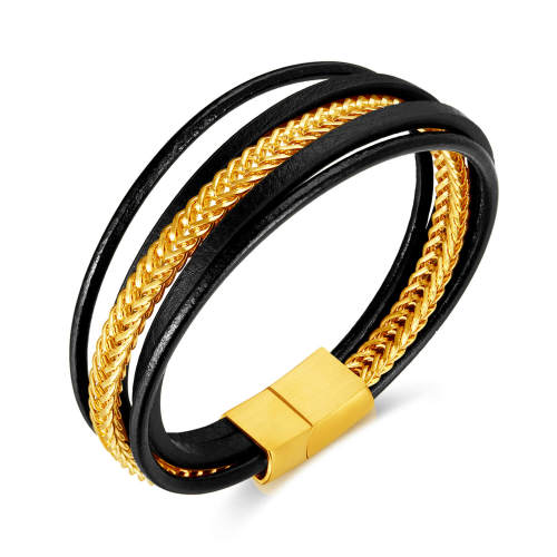 Wholesale Stiainless Steel Chain and Leather Bracelet