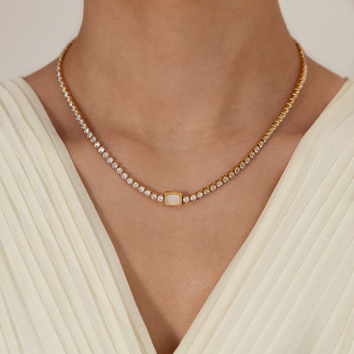 Wholesale Stainless Steel CZ Chain Necklace