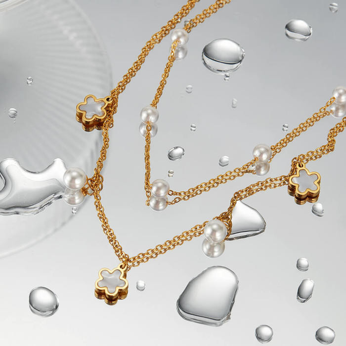 Wholesale Stainless Steel Pearl Double Layer Necklace