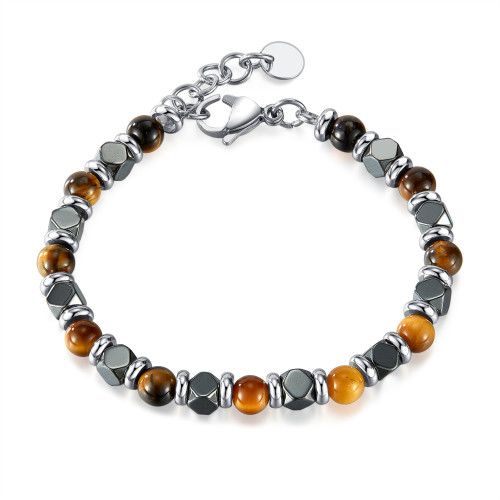 Wholesale Stainless Steel Tiger Eye Black Gallstone Bracelet