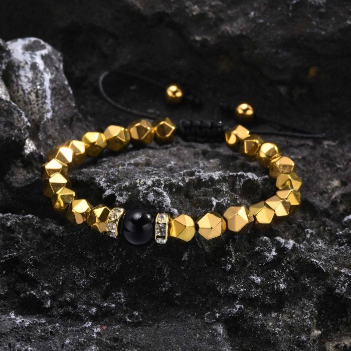 Wholesale Men's Gold Black Gallstone Bracelet