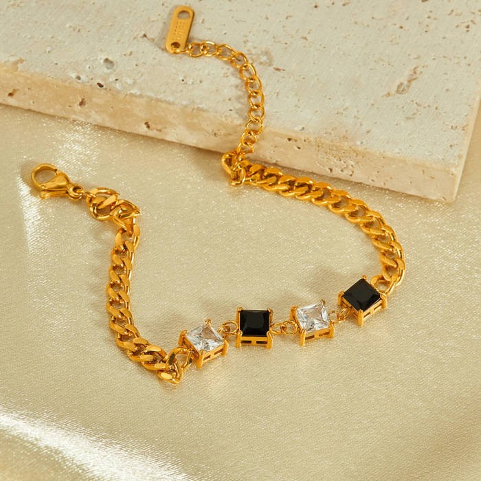 Wholesale Stainless Steel Black and White Zirconia Bracelet