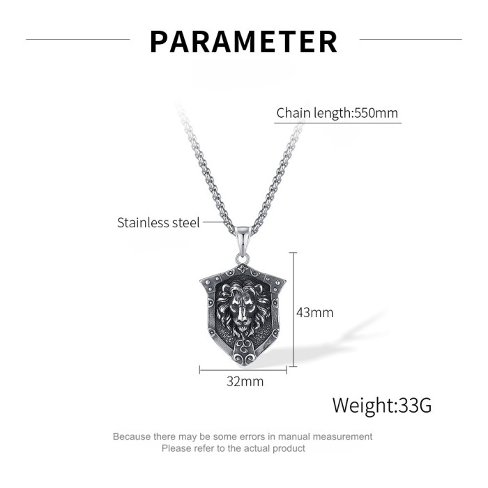 Wholesale Stainless Steel Lion Head Shield Pendant