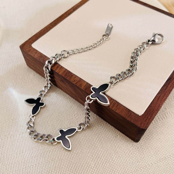 Wholesale Stainless Steel Black Butterfly Bracelet