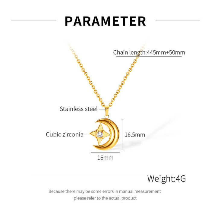 Wholesale Steel Star and Moon Zircon Pendant