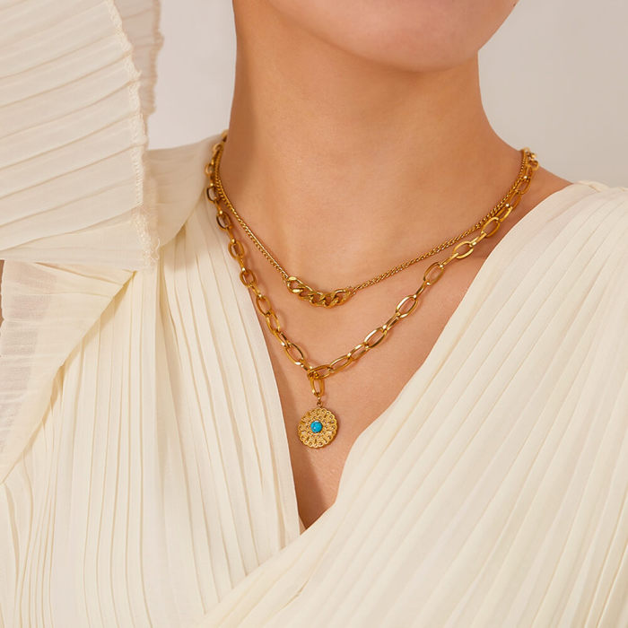 Wholesale Stainless Steel Turquoise Stacking Necklace