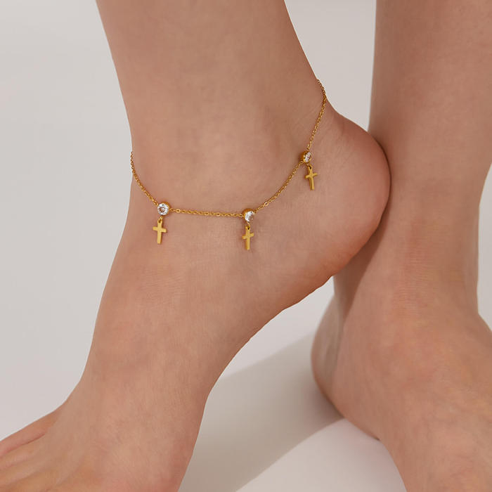 Wholesale Stainless Steel Cross Zircon Anklet