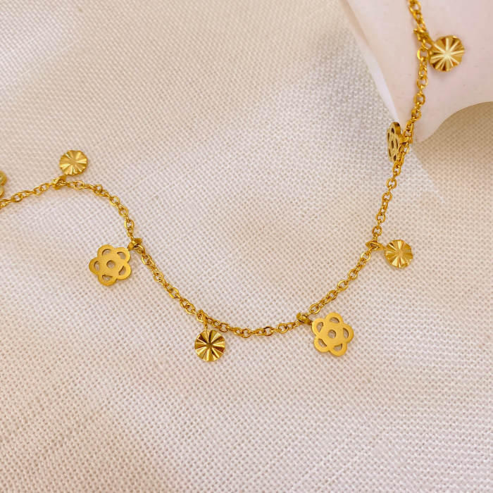 Wholesale Stainless Steel Flower Gold Plated Anklet