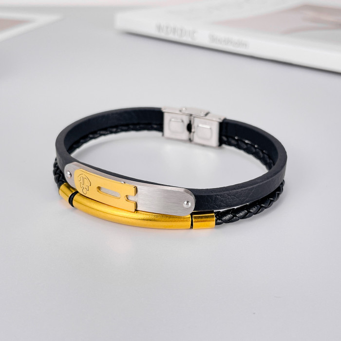 Wholesale Double Woven Men's Leather Bracelet