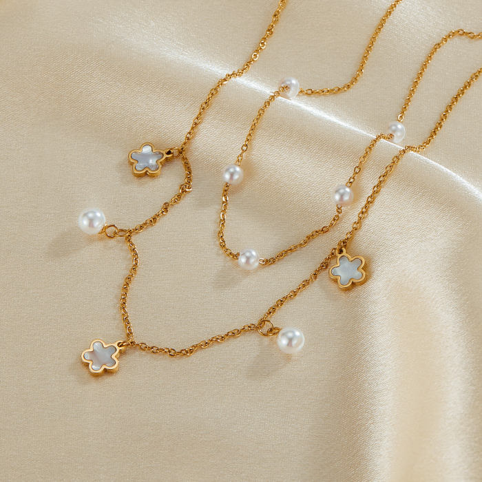 Wholesale Stainless Steel Pearl Double Layer Necklace