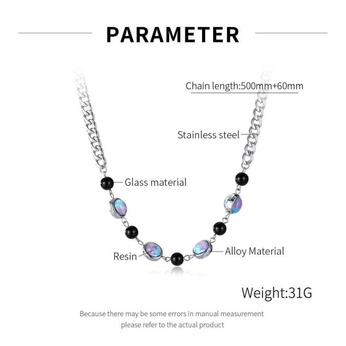 Wholesale Stainless Steel Glass Beads Collarbone Necklace