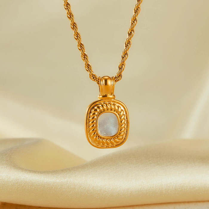 Wholesale Stainless Steel Square Mother of Pearl Necklace