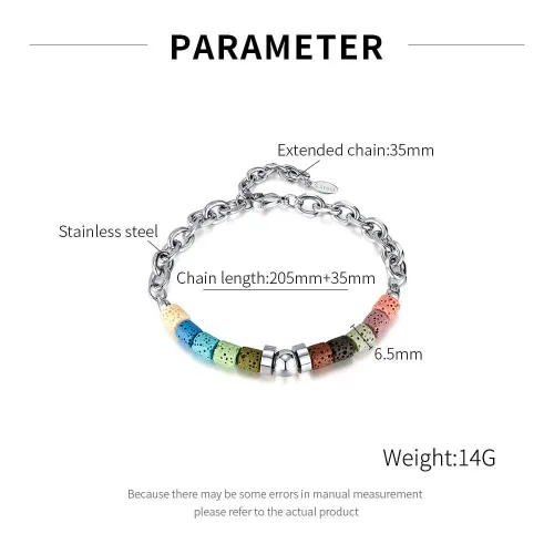 Wholesale Stainless Steel Colorful Volcanic Stone Bracelet