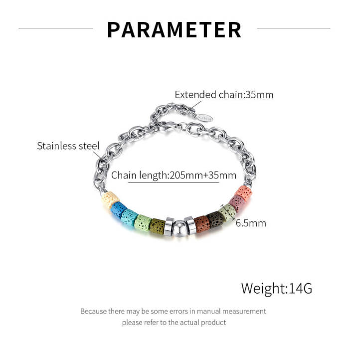 Wholesale Stainless Steel Colorful Volcanic Stone Bracelet