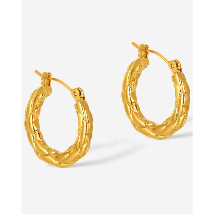 Wholesale Stainless Steel Gold-Plated Textured Earrings