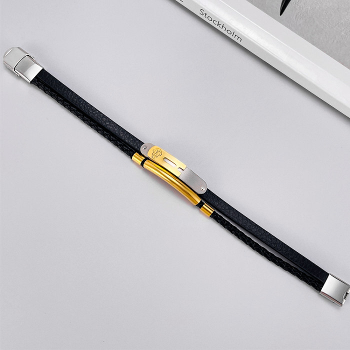 Wholesale Double Woven Men's Leather Bracelet