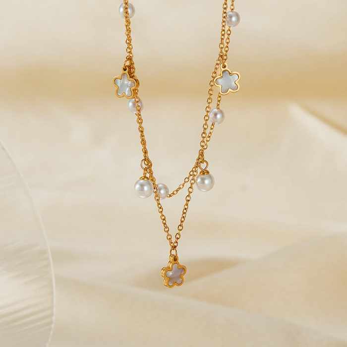 Wholesale Stainless Steel Pearl Double Layer Necklace