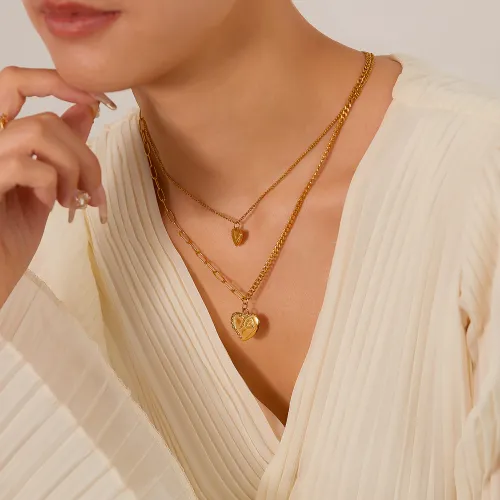 Wholesale Stainless Steel Heart Double Layered Necklace