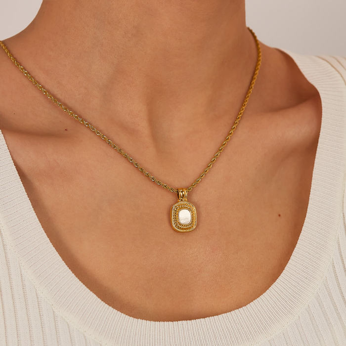 Wholesale Stainless Steel Square Mother of Pearl Necklace