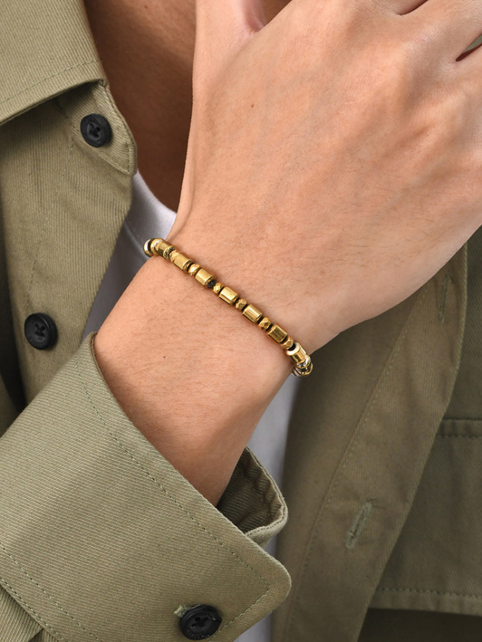 Wholesale Men's Gold Black Gallstone Beaded Bracelet