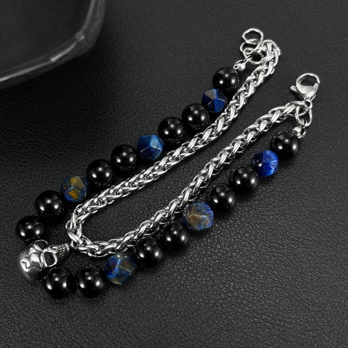 Wholesale Stainless Steel Stacked Skull Beads Bracelet