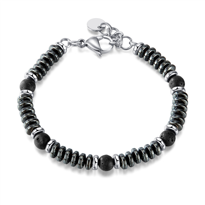 Wholesale Stainless Steel Volcanic Black Gallstone Bracelet