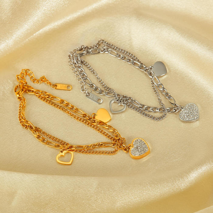 Wholesale Stainless Steel Stacked Heart Bracelet