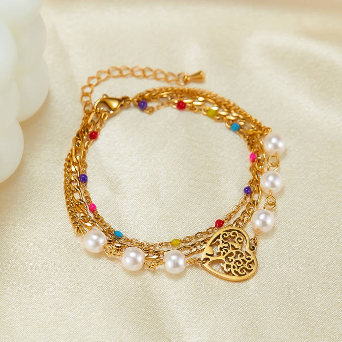 Wholesale Stainless Steel Stacked Love Pearl Bracelet